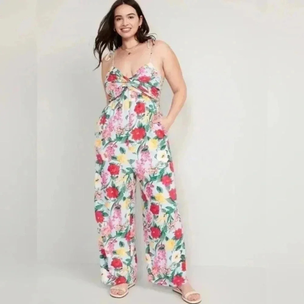 Old Navy White Floral Tie-Front Jumpsuit